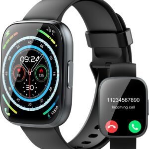Smart Watch for Men Women(Answer/Make Calls), 1.95″ HD Touch Screen Fitness Watch with Sleep Heart Rate Monitor, 110+ Sports Modes, IP68 Waterproof Activity Trackers Compatible with Android iOS, Black