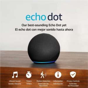 Echo Dot (5th Gen, 2022 release) | International Version with EU Power Adaptor | Smart speaker with Alexa | Charcoal