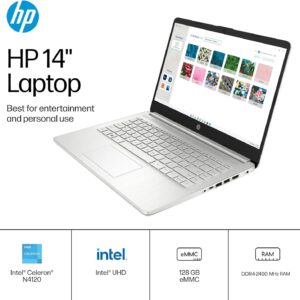 HP 14″ Ultra Light Laptop for Students, Quad-Core Intel N4120, 8GB RAM, 256GB Storage(128GB eMMC+128GB SD Card), with 1 Year Office 365 Included, Wi-Fi, Webcam, HDMI, USB-C, Windows 11