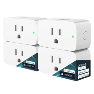 Linkind Matter Smart Plug, Work with Apple Home, Siri, Alexa, Google Home, SmartThings, Smart Outlet 15A/1800W Max, Smart Home Automation, APP Remote Control,Timer&Schedule, 2.4G Wi-Fi Only, 4 Pack