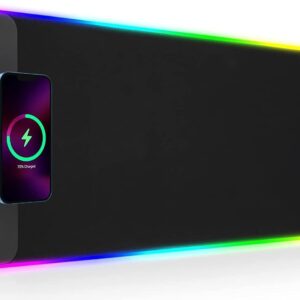 GIM Wireless Charging RGB Gaming Mouse Pad 15W, LED Mouse Mat 800x300x4MM, 10 Light Modes Extra Large Mousepad Non-Slip Rubber Base Computer Keyboard Mat for Gaming, MacBook, PC, Laptop, Desk