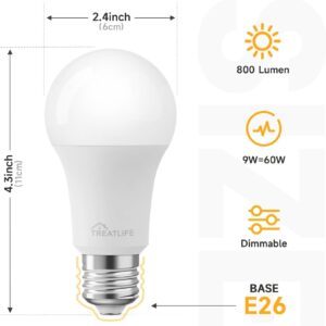 TREATLIFE Smart Light Bulbs 4Pack, 2500K-6500K Tunable White Dimmable LED Light Bulb Compatible with Alexa and Google Home, 2.4GHz WiFi Smart Bulb, 800LM, E26 A19 9W, No Hub Required