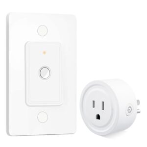 LoraTap Mini Remote Control Outlet Plug Adapter with Remote Wall Switch, 656ft Range Wireless Remote Control for Indoor Lamps and Household Appliances, No Hub Required, 10A/1100W, White