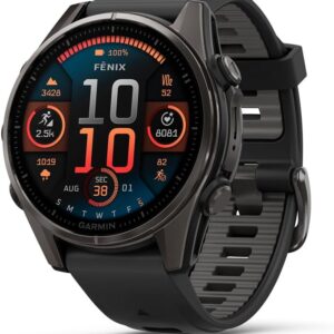 Garmin fēnix® 8 – 43mm, AMOLED, Sapphire, Premium Multisport GPS Smartwatch, Long-Lasting Battery Life, Dive-Rated, Built-in LED Flashlight, Carbon Gray DLC Titanium with Pebble Gray Band