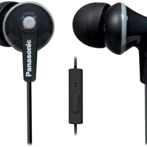 Panasonic ErgoFit Wired Earbuds, In-Ear Headphones with Microphone and Call Controller, Ergonomic Custom-Fit Earpieces (S/M/L), 3.5mm Jack for Phones and Laptops – RP-TCM125-K (Black)