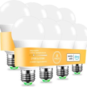 MELPO Alexa Light Bulb 130W Equivalent, Smart Light Bulbs Warm White to Daylight Tunable, A19 E26 Bluetooth LED Bulbs for Bedroom Kitchen Living Room Office（8 Pack） (8)
