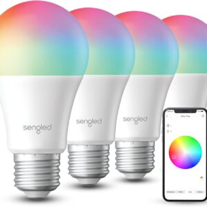 Sengled Dual Mode Smart Light Bulbs with Remote & App Control, Color Changing Light Bulbs, RGBW LED Light Bulbs 2700K-6500K Dimmable, 60W Equiv, Group control, Timing, Sunrise & Sunset (4P, No Remote)