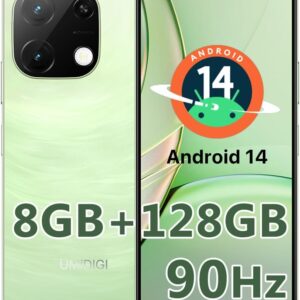 UMIDIGI G9T Cell Phone, Android 14 Smartphone Unlocked, 6.75″ HD+ 90Hz Display, 5000mAh Battery, 18W Fast Charging, 8(4+4)+128GB/1TB TF, 13MP Camera, AI Face & Fingerprint Unlock, 4G Dual SIM, GPS