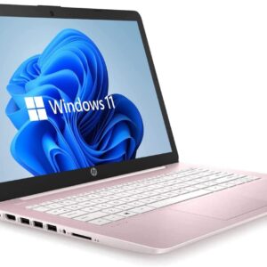 HP 14″ HD Laptop, Windows 11, Intel Celeron Dual-Core Processor Up to 2.60GHz, 4GB RAM, 64GB SSD, Webcam, Dale Pink (Renewed)
