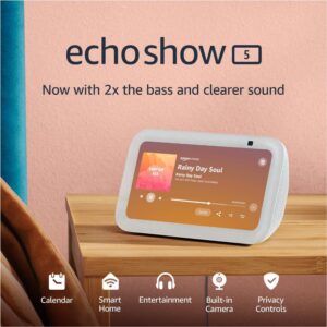 Like-New Echo Show 5 (3rd Gen, 2023 release) | Smart display with 2x the bass and clearer sound | Glacier White