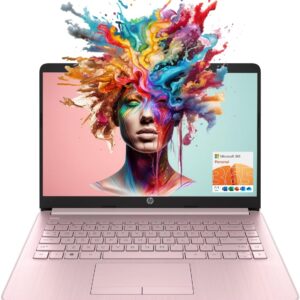 HP Portable Laptop (Include 1 Year Microsoft 365), 14’’ HD Display, 16GB RAM, 64GB eMMC, Intel Quad-Core N4120, Student and Business, Webcam, HDMI, Wi-Fi, RJ-45, Windows 11 Home, Pink