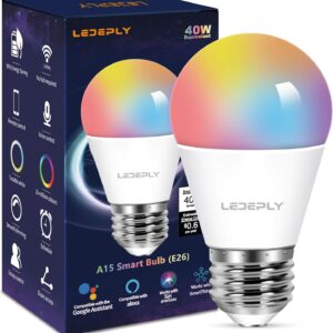 5W=40W, A15 Smart Bulb, Compatible with Alexa, Google Home, E26, Color Changing, Dimmable LED WiFi Light Bulbs, No Hub Required, 1 Pack
