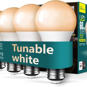 TREATLIFE Smart Light Bulbs 4Pack, 2500K-6500K Tunable White Dimmable LED Light Bulb Compatible with Alexa and Google Home, 2.4GHz WiFi Smart Bulb, 800LM, E26 A19 9W, No Hub Required