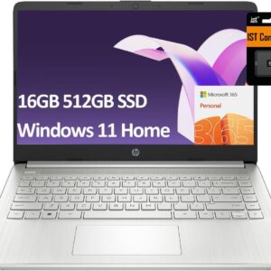 HP 14″ Ultra-Light Laptop for Student & Home (Narrow-Bezel Display, Intel Pentium N5030, 16GB RAM, 512GB SSD, 1-Year Office 365) 11-Hr Long Battery Life, Webcam, Wi-Fi, IST Card, Win 11 Home, Silver