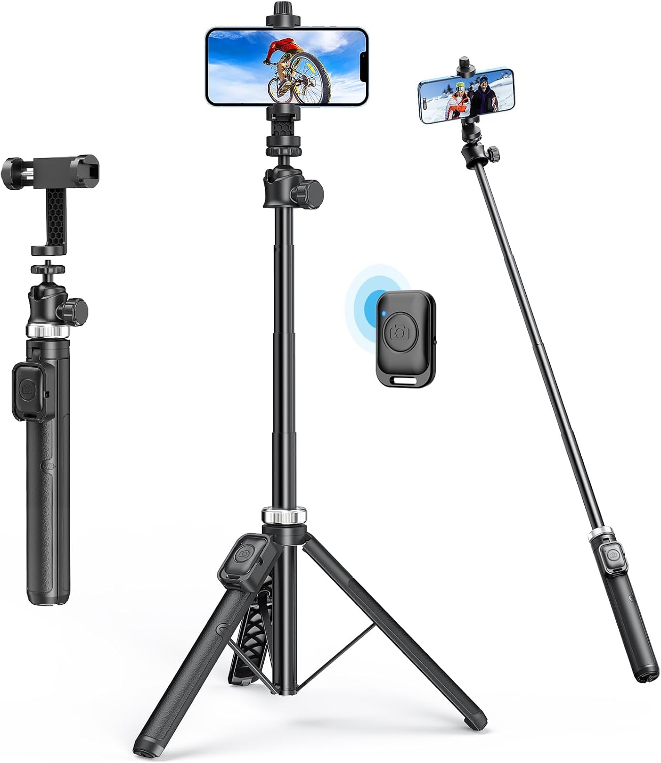 62″ Phone Tripod – MIIASI Extendable Tripod for iPhone and Selfie Stick Tripod with Remote, 360° Ball Head Upgraded Cell Phone Tripod for Video Recording, iPhone 14/13/12 Pro Max/Android