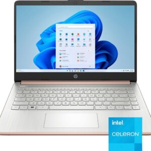 HP 14″ HD (1366 x 768) Display Laptop, Intel Celeron N4120, 1.1GHz, 4GB Memory, 128GB eMMC, Windows 11 Home in S Mode, One Year Office 365 Included, Rose Gold, 14-dq0762dx