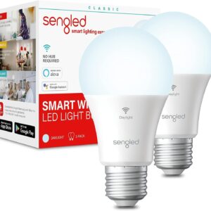 Sengled Smart Light Bulbs, WiFi Light Bulbs, Alexa Light Bulb, Smart Bulbs that Work with Alexa & Google Assistant, A19 Daylight (5000K) No Hub Required, 800LM 60W Equivalent High CRI>90, 2 Pack