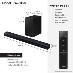 SAMSUNG HW-C450 2.1ch Soundbar w/DTS Virtual X, Subwoofer Included, Bass Boost, Adaptive Sound Lite, Game Mode, Bluetooth, Wireless Surround Sound Compatible