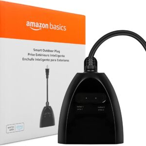 Amazon Basics Outdoor Smart Plug with 2 Individually Controlled Outlets, Works with Alexa Only, 2.4 GHz Wi-Fi, No Hub Required, Black