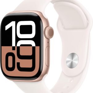 Apple Watch Series 10 [GPS + Cellular 42mm case] Smartwatch with Rose Gold Aluminium Case with Light Blush Sport Band – S/M. Fitness Tracker, ECG App, Always-On Retina Display, Water Resistant