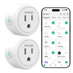 GHome Smart Plug,WiFi Smart Plugs Compatible with Alexa and Google Home,Smart WiFi Outlet with Remote Control and Timer Function,2.4GHz Wi-Fi Only,No Hub Required, ETL FCC Listed,White(2 Pack)