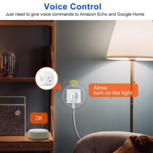 Smart Plug Compatible with Alexa and Google Home, MONGERY WiFi Mini Outlet Remote Control with Timer Function, No Hub Required, 2.4GHz WiFi Only, FCC CE Certified, White(2 Pack)