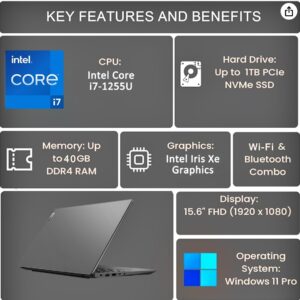 Lenovo Laptop V15 for Business, Home, Student (15.6″ FHD Anti-Glare, Intel i7-1255U, 40GB RAM, 1TB SSD), Numeric Keypad, Webcam w/Shutter, Type-C, RJ-45, Wi-Fi, Win 11 Pro w/AI Copilot, Grey