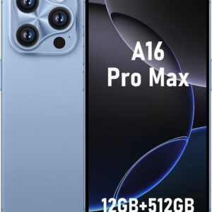 A16 pro max Unlocked Cell Phones,5G Smartphone,Android 13 Cell Phones,Snapdragon 8Gen2 6.8″ HD Screen 48MP+108MP 6800mAh,Support Dual SIM|Fingerprint Lock|GPS|Face ID (Blue)