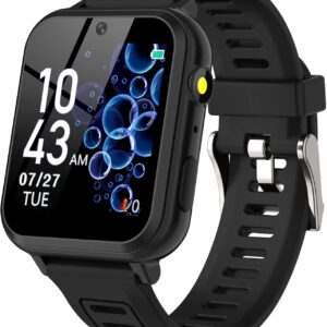 Phyulls Smart Watch for Kids, Smart Watch Toys with 24 Games Camera Video Recorder Music Alarm Calculator Calendar Flashlight Stopwatch Pedometer Gift Toys for 3-12 Years Old Boys and Girls (Black)