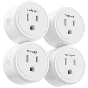 GHome Smart Plug 5GHz, 15A WiFi Smart Plugs That Work with Alexa and Google Home, Smart Home WiFi Outlet with Remote Control and Timer ,5GHz&2.4GHz Wi-Fi Compatible, ETL FCC Listed, White, 4 Pack