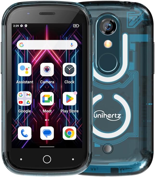 Unihertz Jelly Star, The World’s Smallest 4G Android 13 Smartphone Transparent Design LED Light NFC OTG, Blue (Support T-Mobile & Verizon only)