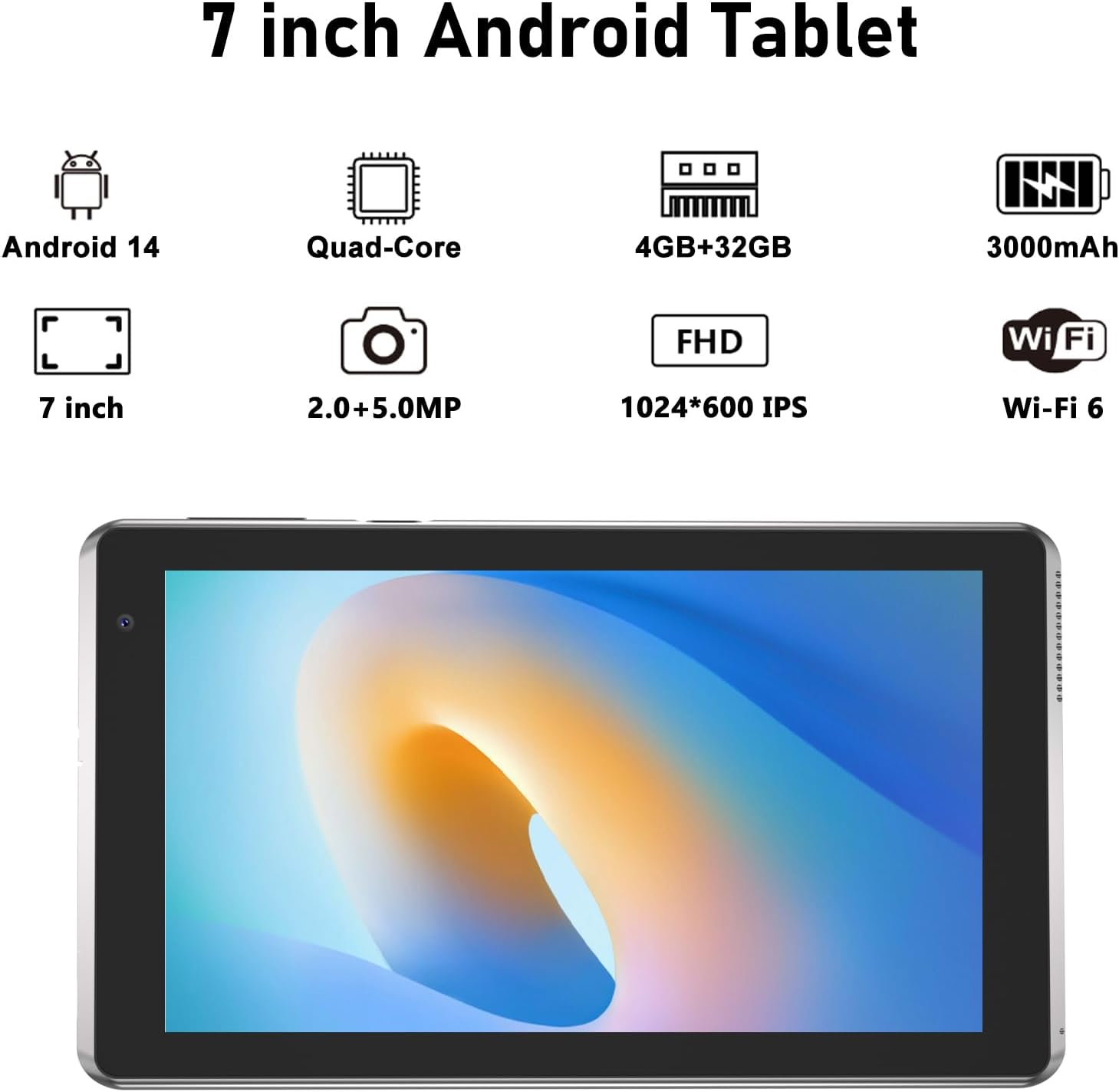 YQSAVIOR Tablets, Android 14 Tablet 7 inch, 4GB RAM 32GB ROM Tablet PC Quad-Core Processor Computer Tablet for Kids, IPS Screen, Dual Camera, WiFi, Bluetooth Tab PC - Image 2