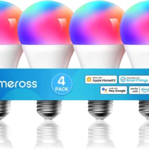 meross Smart RGBWW WiFi LED Bulbs, Apple HomeKit Compatible, 60W Equivalent, 900 Lumens, Multicolor, 4 Pack