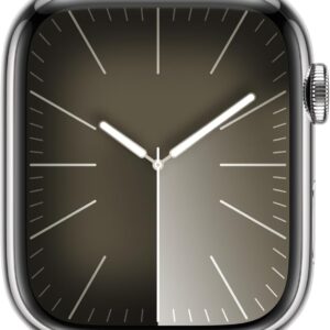 Apple Watch Series 9 [GPS + Cellular 45mm] Smartwatch with Silver Stainless Steel Case with Storm Blue Sport Band M/L. Fitness Tracker, Blood Oxygen & ECG Apps, Always-On Retina Display