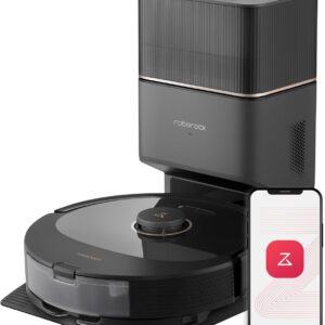 roborock Q8 Max+ Robot Vacuum and Mop, Self-Emptying, Hands-Free Cleaning for up to 7 Weeks, Reactive Tech Obstacle Avoidance, 5500 Pa Suction, DuoRoller Brush, APP-Controlled Mopping, Black