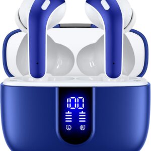 TAGRY Bluetooth Headphones True Wireless Earbuds 60H Playback LED Power Display Earphones with Wireless Charging Case IPX5 Waterproof in-Ear Ear buds with Mic for TV Smart Phone Laptop Computer Sports