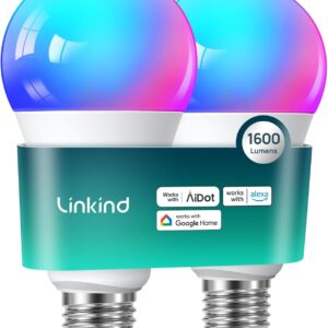 Linkind Smart Light Bulbs, 1600LM (100W Equivalent) Smart Bulb, Work with Alexa & Google Home, RGBTW Color Changing Bulb Music Sync, 2.4GHz Wi-Fi & Bluetooth, LED Alexa Light Bulbs 14W, A21 E26, 2Pack