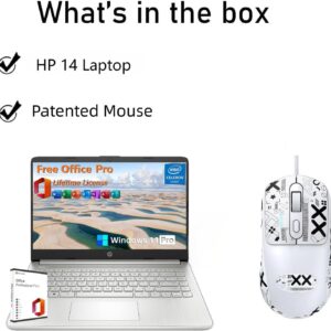 HP 14 Inch Laptop Student Business, with Office Lifetime License & Windows 11 Pro, Intel Dual-Core N4120, 16GB RAM, 384GB Storage(128GB eMMC+256GB MSD), Ultra Light, Webcam, WiFi, Designed Mouse