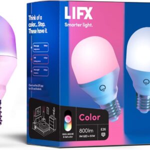 LIFX Color A19 800 lumens, Billions of Colors and Whites, Wi-Fi Smart LED Light Bulb, No Bridge Required, Works with Alexa, Hey Google, HomeKit and Siri (2-Pack)