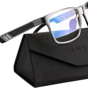 ANYLUV Blue Light Blocking Glasses Men Computer Gaming Glasses Lightweight Al-Mg Metal Anti Eyestrain UV400 Clear Lens Eye Protection