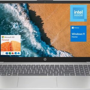 HP 15.6″ Portable Laptop (Include 1 Year Microsoft 365), HD Display, Intel Quad-Core N200 Processor, 16GB RAM, 128GB Storage, Wi-Fi 6, Webcam, HDMI, Numeric Keypad, Windows 11 Home, Silver