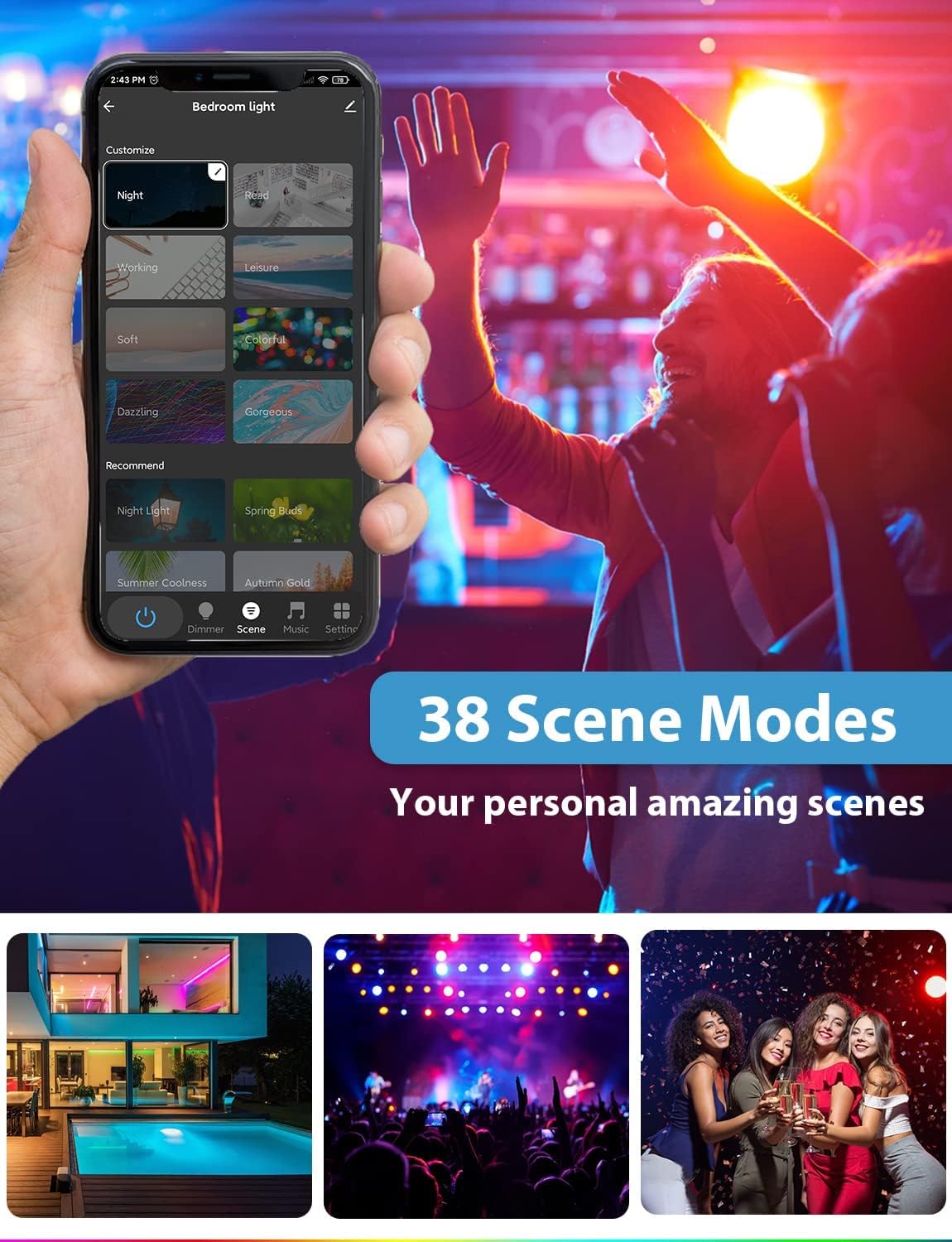 WiFi Smart Light Bulbs 150W Equivalent, 16W Dimmable 1600LM BR30 Flood Smart Bulb Works with Alexa Google Home No Hub, E26 Color Changing LED Alexa Light Bulb, 2700K-6500K RGBCW CRI>90, 4 Pack - Image 4