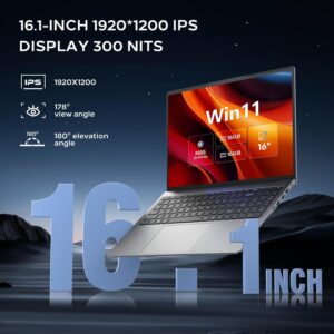 Laptop 16 inch Windows 11 Pro, Alder Lake 12th Gen N95, Up to 3.4GHz, 16GB DDR5 RAM, 1TB PCIe NVMe SSD, 16″ FHD IPS 1920×1200, 2.0MP, 2.4G+5G WiFi, BT 5.0, HDMI, RJ45, Type C, Gray