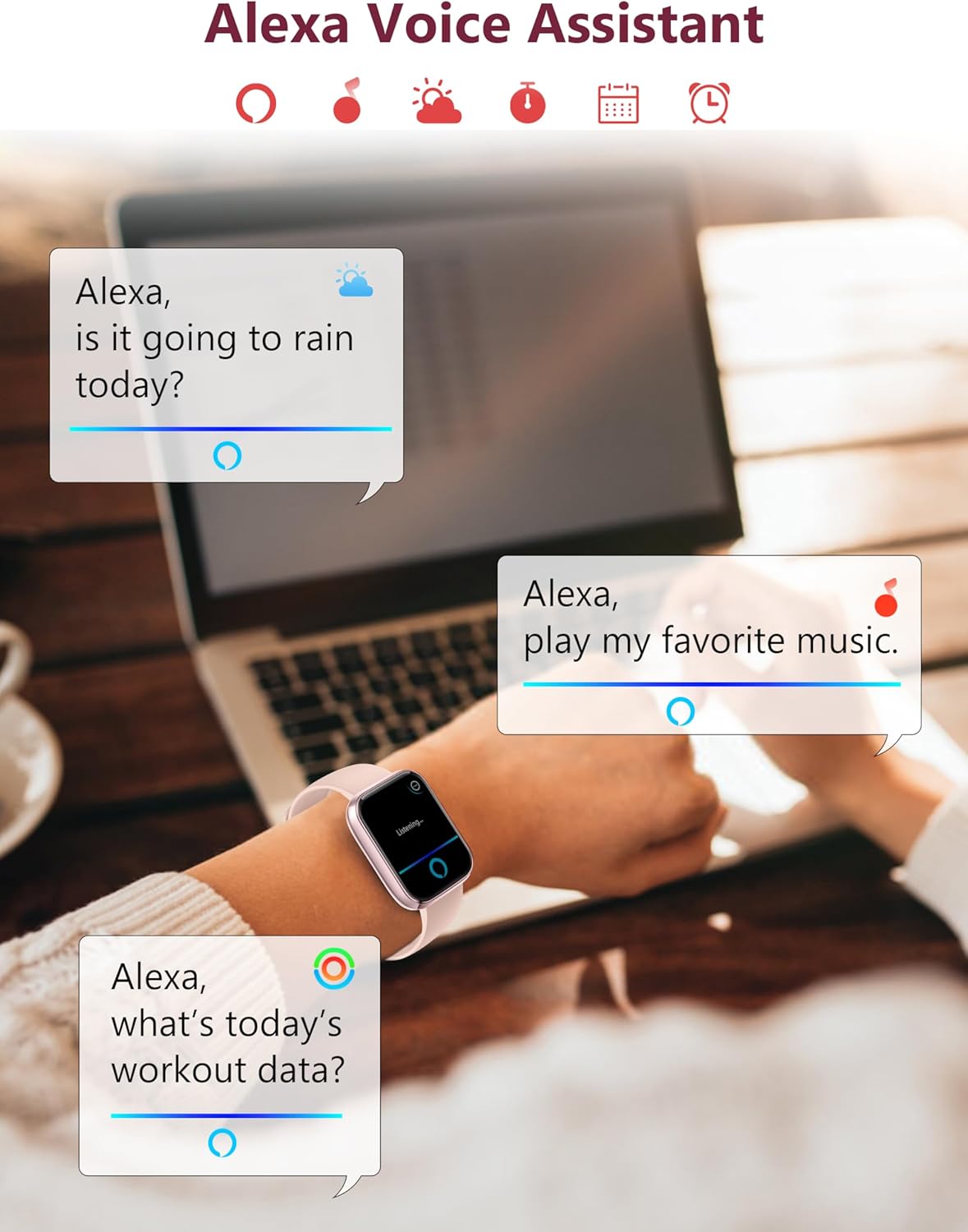 KALINCO Smart Watch, 1.83'' Smartwatch Women Men Answer Make Calls, Alexa Fitness Watch, IP68 Waterproof Fitness Tracker, Heart Rate/Sleep Monitor, 100+ Sports Pedometer Watch for Android & iOS Phone - Image 2