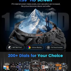 FOXBOX Smart Watch for Men Answer/Make Call for Android iOS, 400mAh Military Smartwatch Heart Rate Blood Oxygen Sleep Monitor Step Counter, 2 Straps,1.39″ HD Waterproof Outdoor Smart Watches Black