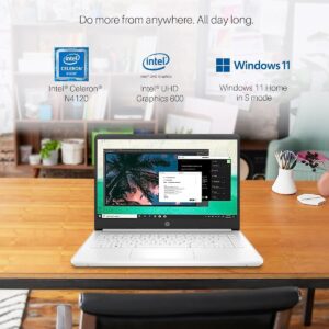 HP 14″ Laptop Student Business, with Office Lifetime License & Windows 11 S, Intel Dual-Core N4120, 16 GB RAM, 320 GB Storage(64GB eMMC+256GB Micro SD), Ultra Light, Webcam, WiFi, HDMI, White