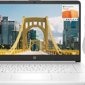 HP Portable 14″ HD Laptop, Intel Quad-Core N4120, 16GB RAM, 64GB eMMC, 1 Year Office 365, Webcam, SD Card Reader, HDMI, Wi-Fi, Win 11 S, Thunderobot ML101 Wireless Mouse White Bundle