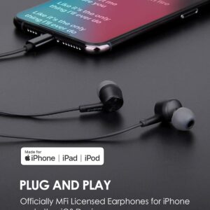 PALOVUE iPhone Headphones Earbuds Earphones wtih Lightning Connector Apple MFi Certified Compatible 14 13 12 11 Pro Max X XS XR 8 7 Plus with Microphone Controller SweetFlow Black