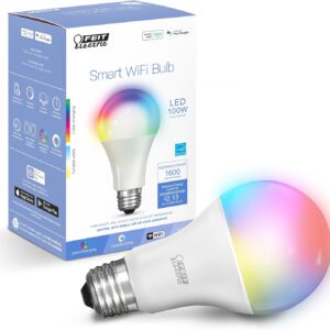 Feit Electric Smart Bulb, 100W Equivalent Color Changing and Tunable White, 2.4Ghz Wifi light bulb, No Hub Needed, Works with Alexa and Google Assistant, High CRI Dimmable LED OM100/RGBW/CA/AG, 1 Pack