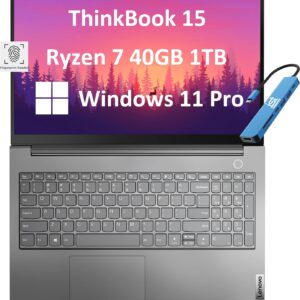 Lenovo ThinkBook 15 Business Laptop (15.6″ FHD Anti-Glare, 40GB RAM, 1TB SSD, AMD Ryzen 7 5825U (> i7-1165G7)), FHD Webcam w/Shutter, Military Grade, Fingerprint, Ethernet, Win 11 Pro, Grey, 2024